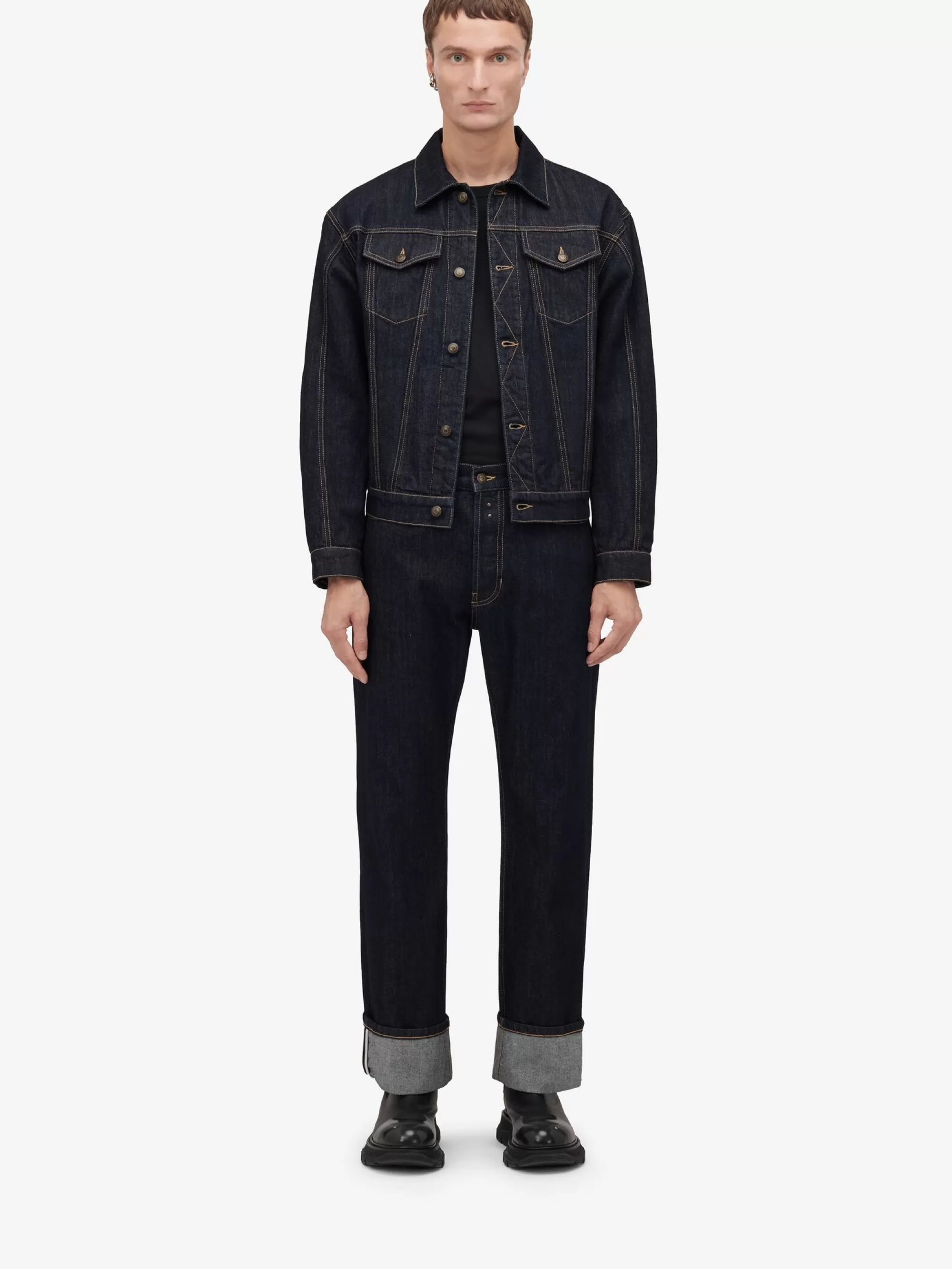 Men's Dropped Shoulder Denim Jacket in >Alexander McQueen Hot