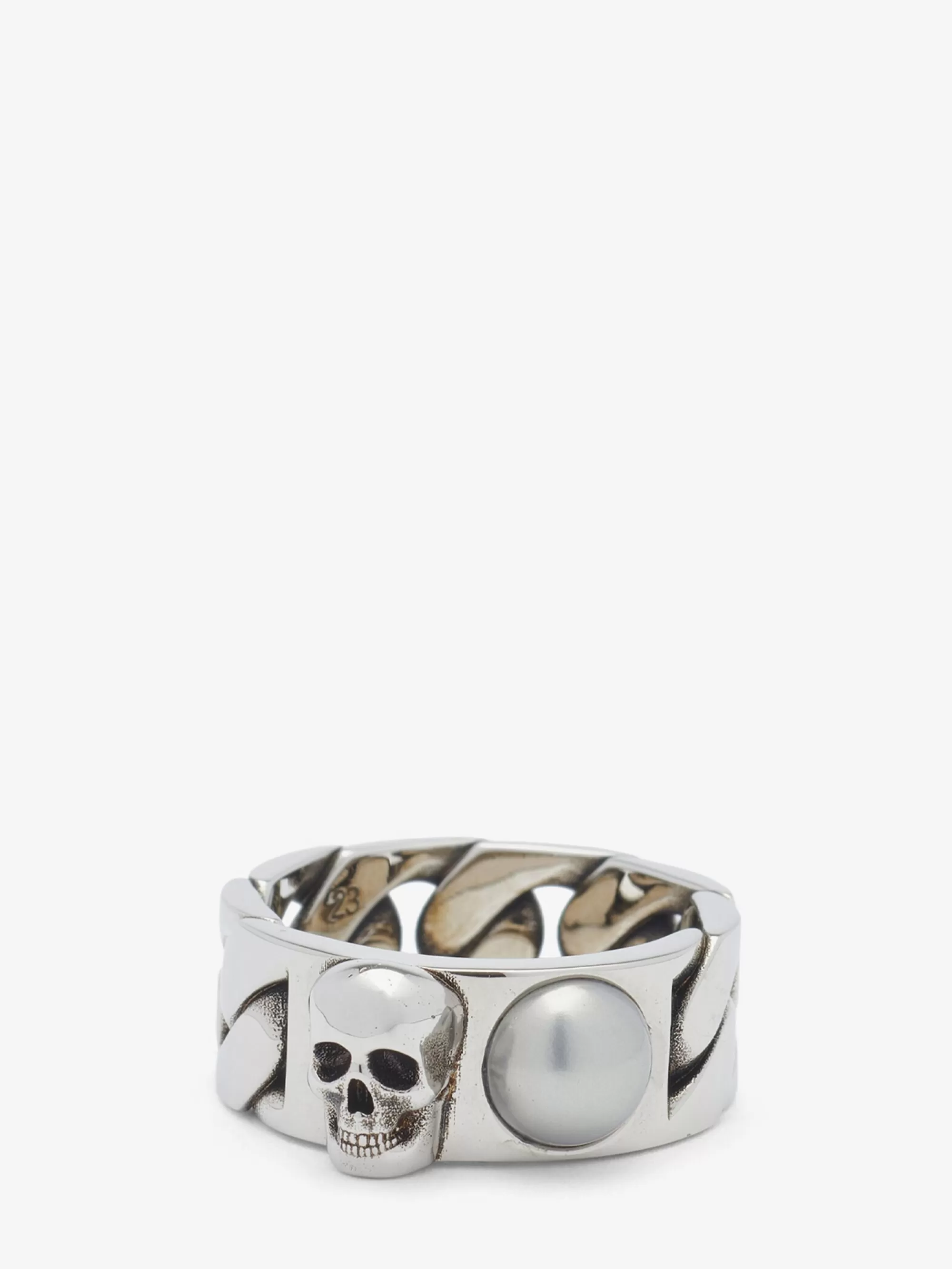 Men's Pearl And Skull Chain Ring in >Alexander McQueen Clearance