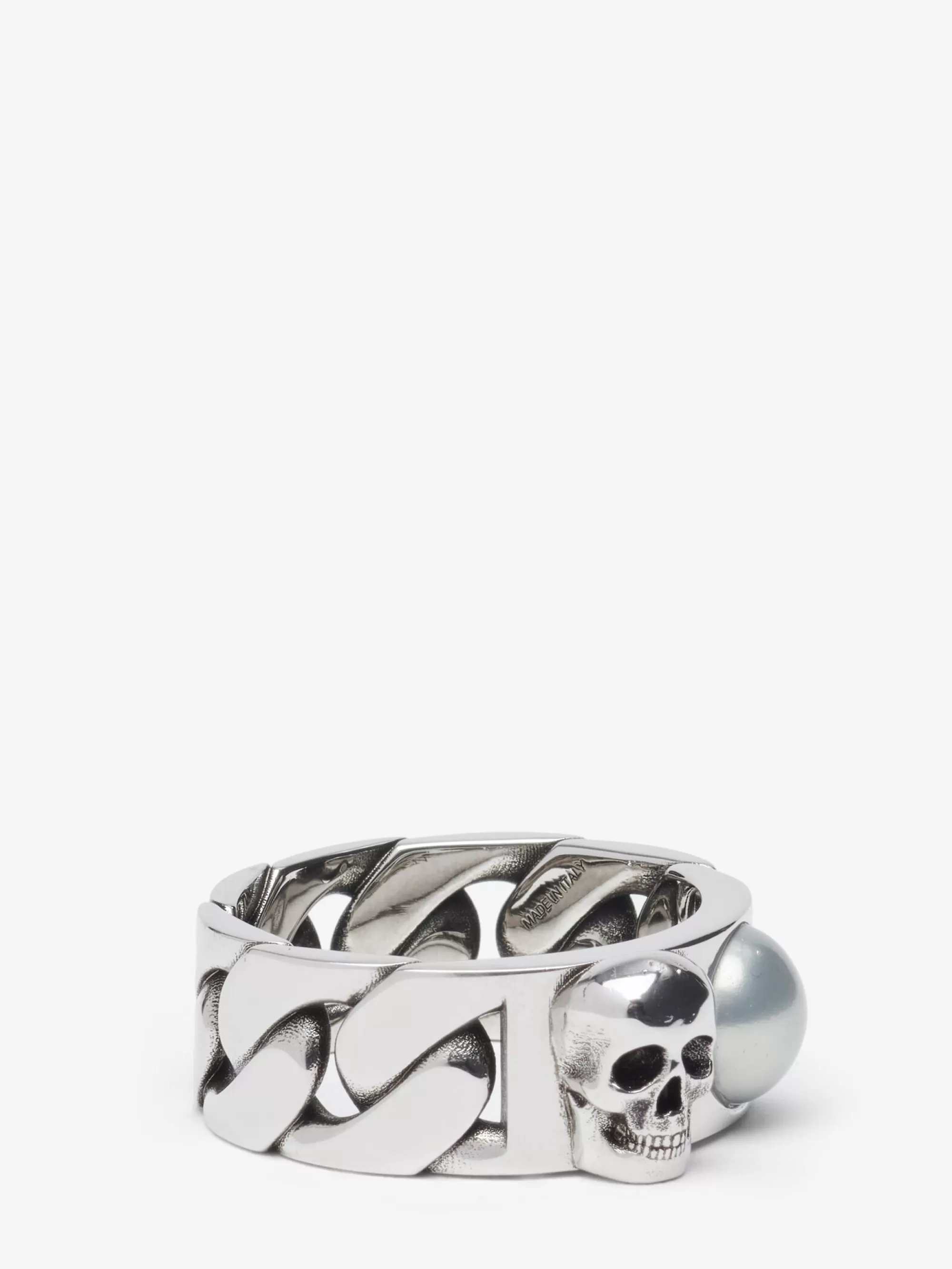 Men's Pearl And Skull Chain Ring in >Alexander McQueen Clearance