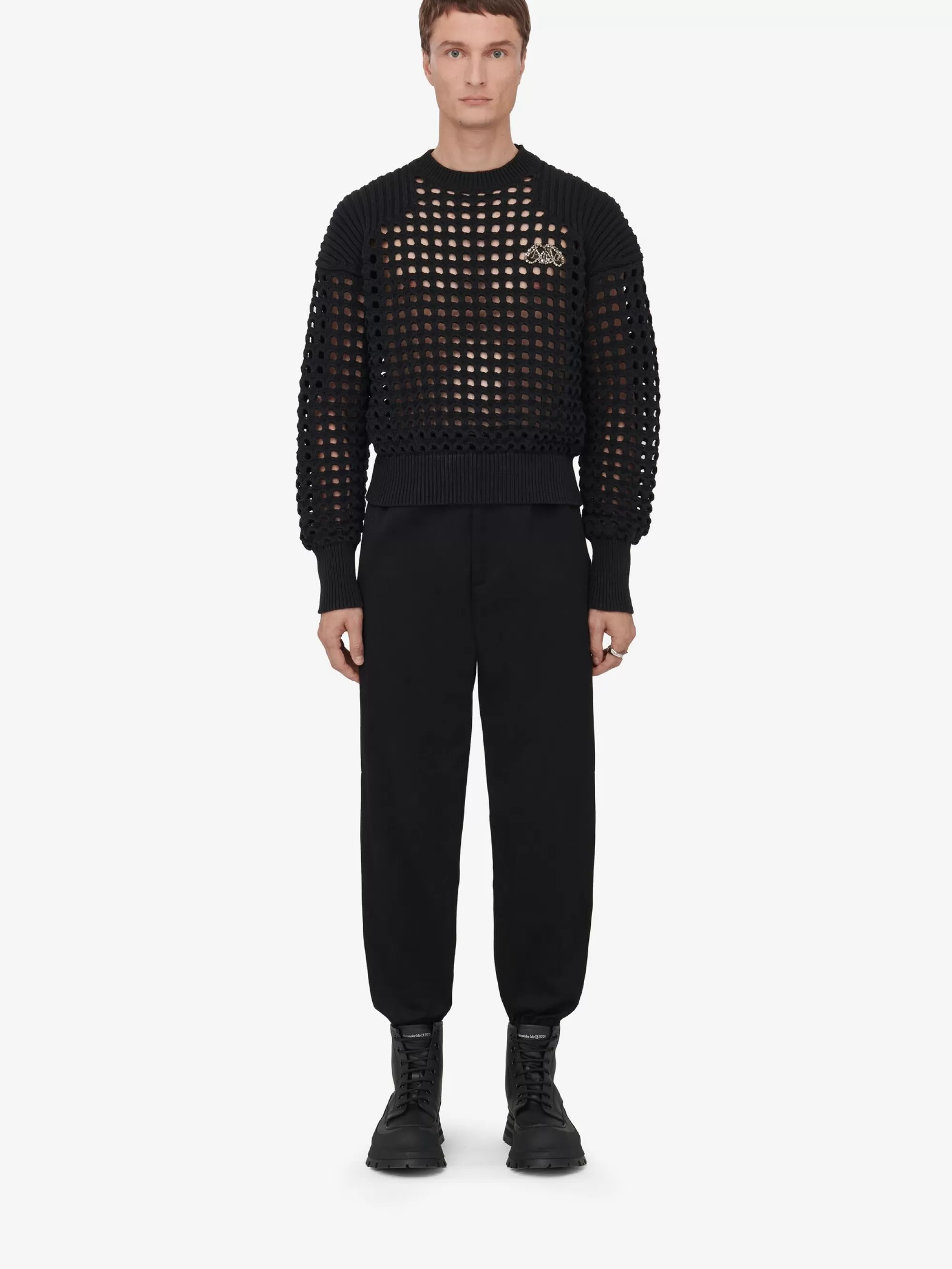 Men's Textured Mesh Jumper in >Alexander McQueen Online