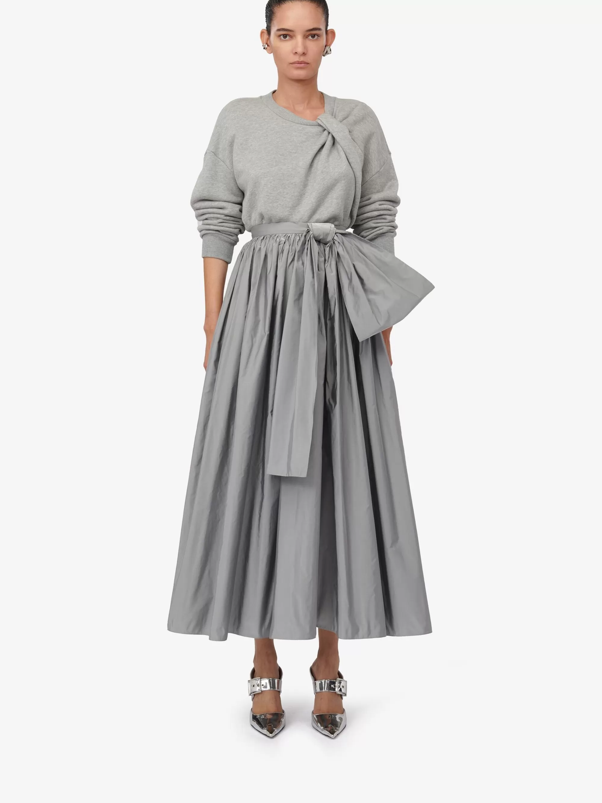 Women's Bow Detail Gathered Midi Skirt in >Alexander McQueen Shop