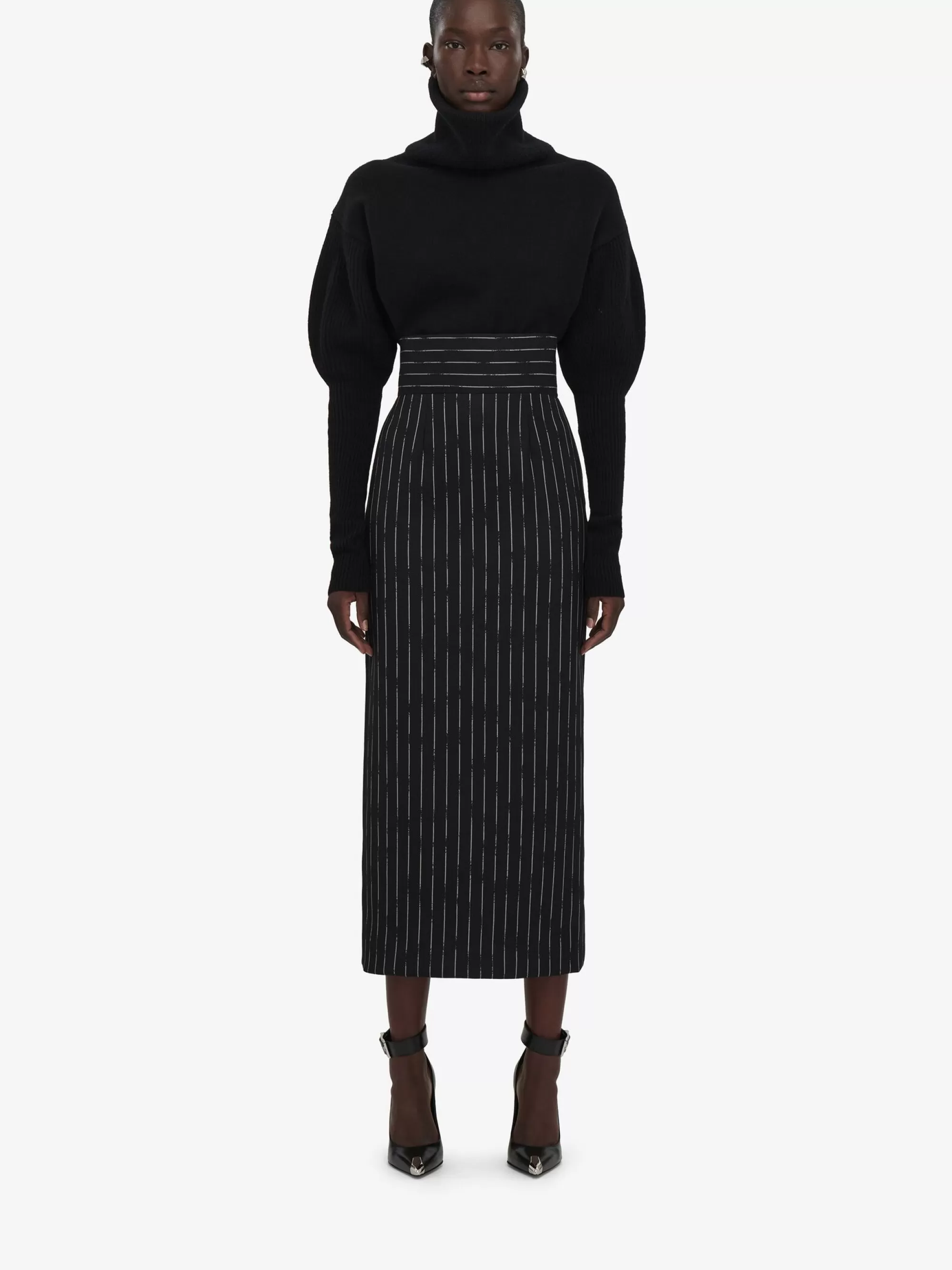 Women's Broken Pinstripe Pencil Skirt in >Alexander McQueen Fashion