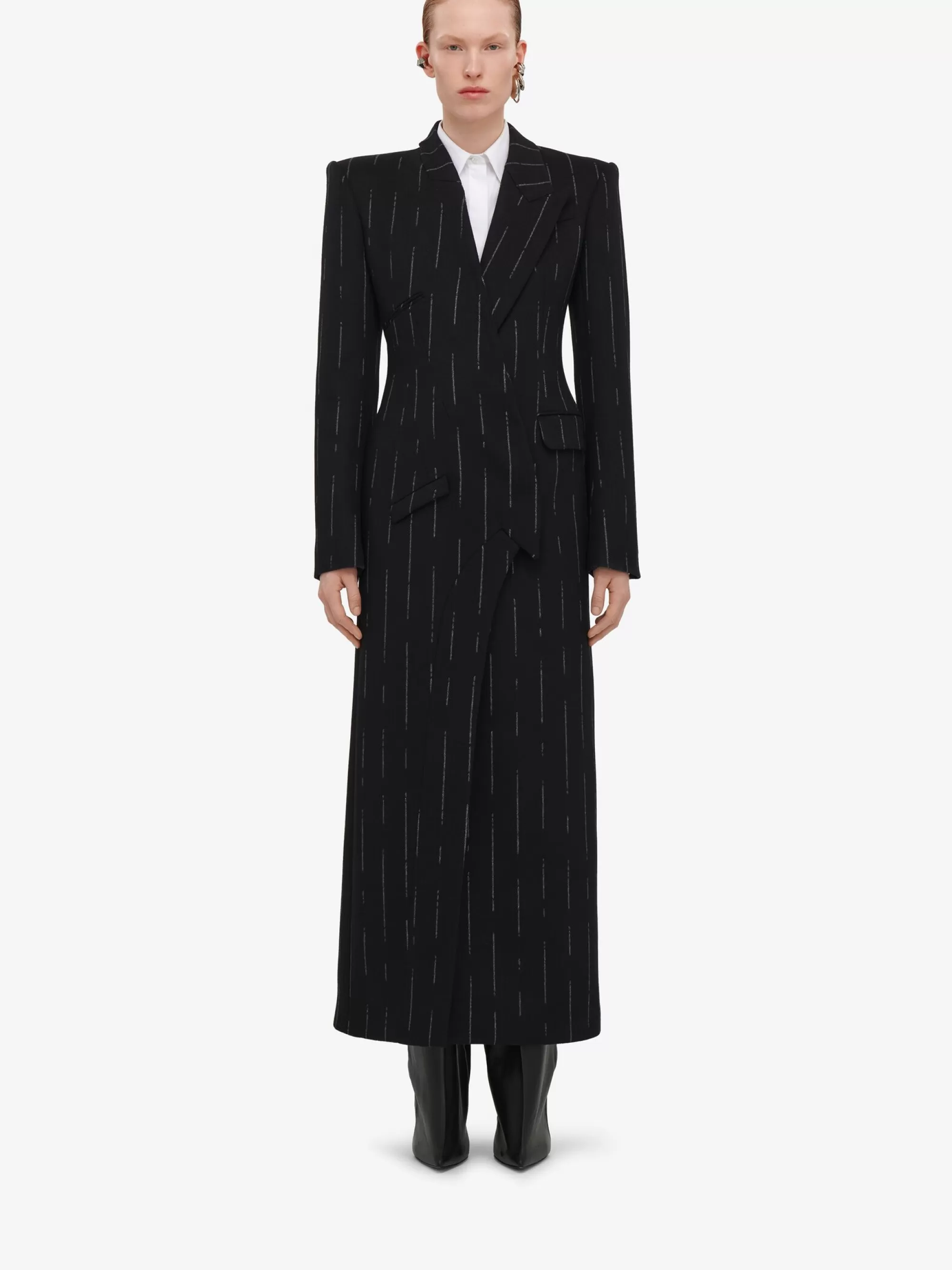 Women's Broken Pinstripe Tailored Coat in >Alexander McQueen Shop