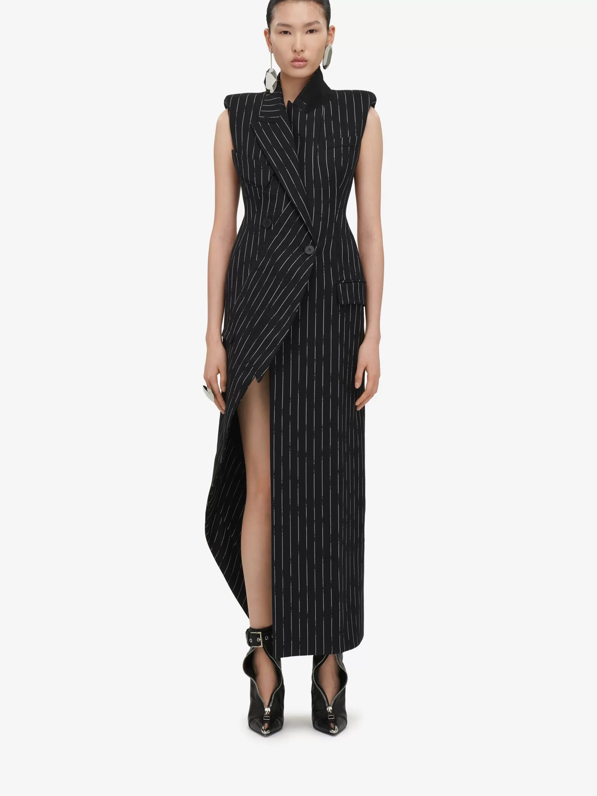 Women's Broken Pinstripe Tailored Dress in >Alexander McQueen Flash Sale