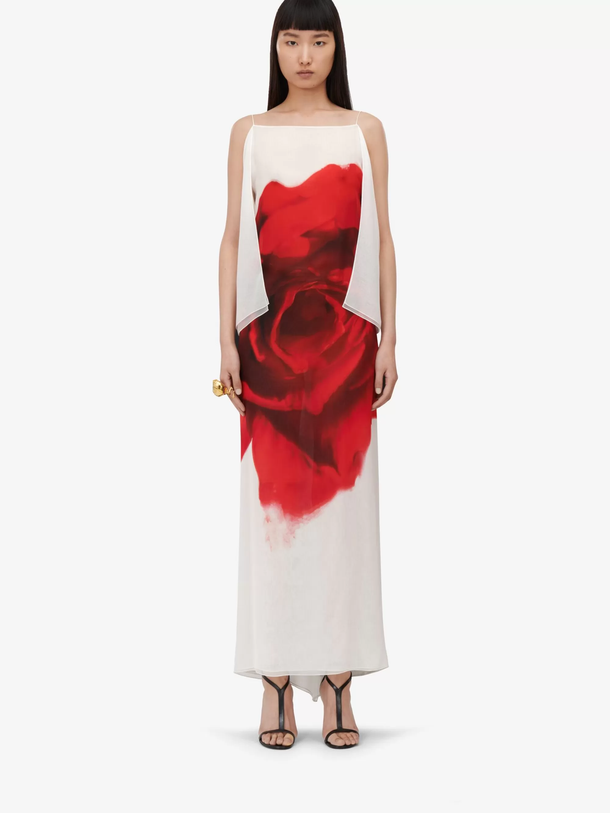 Women's Chiffon Bleeding Rose Slip Dress in >Alexander McQueen Outlet