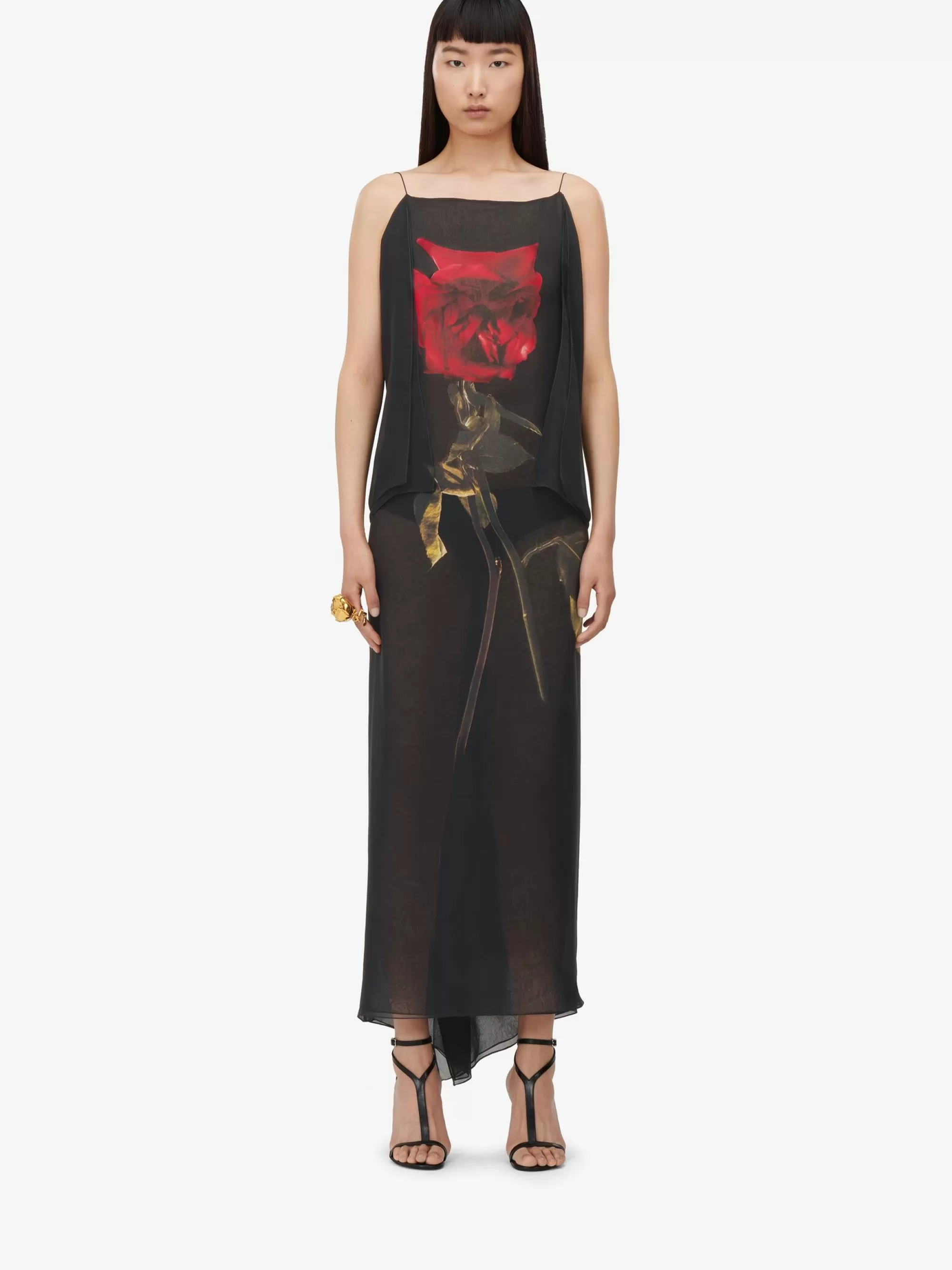 Women's Chiffon Shadow Rose Slip Dress in >Alexander McQueen Cheap