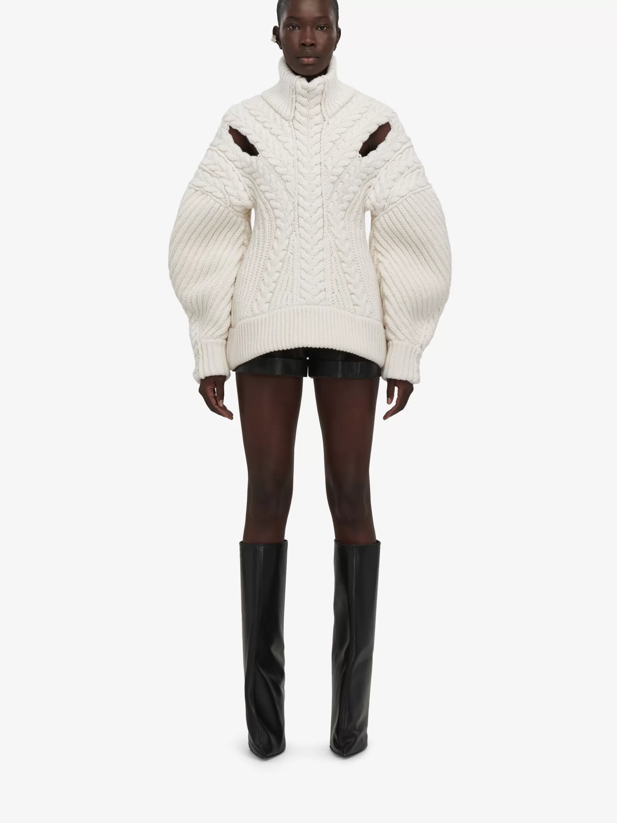 Women's Cocoon Sleeve Cable Jumper in >Alexander McQueen Online