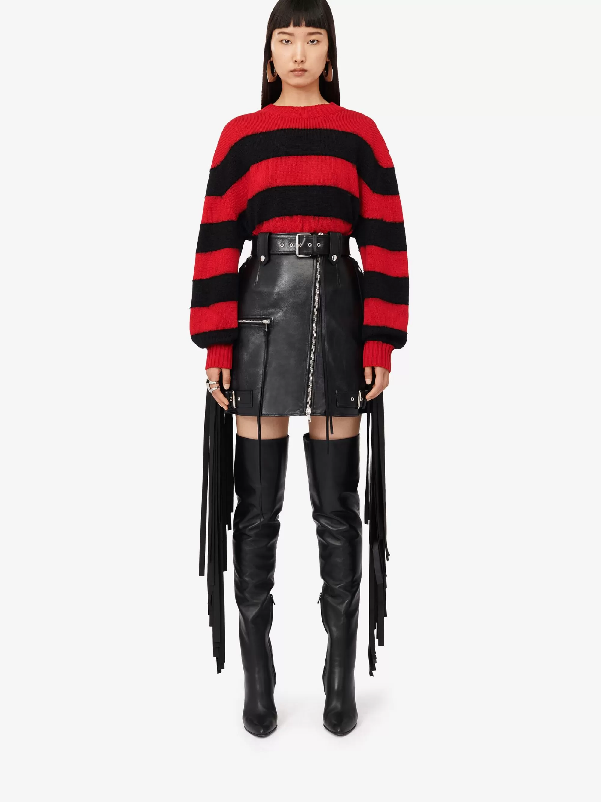 Women's Fringed Biker Mini Skirt in >Alexander McQueen Fashion