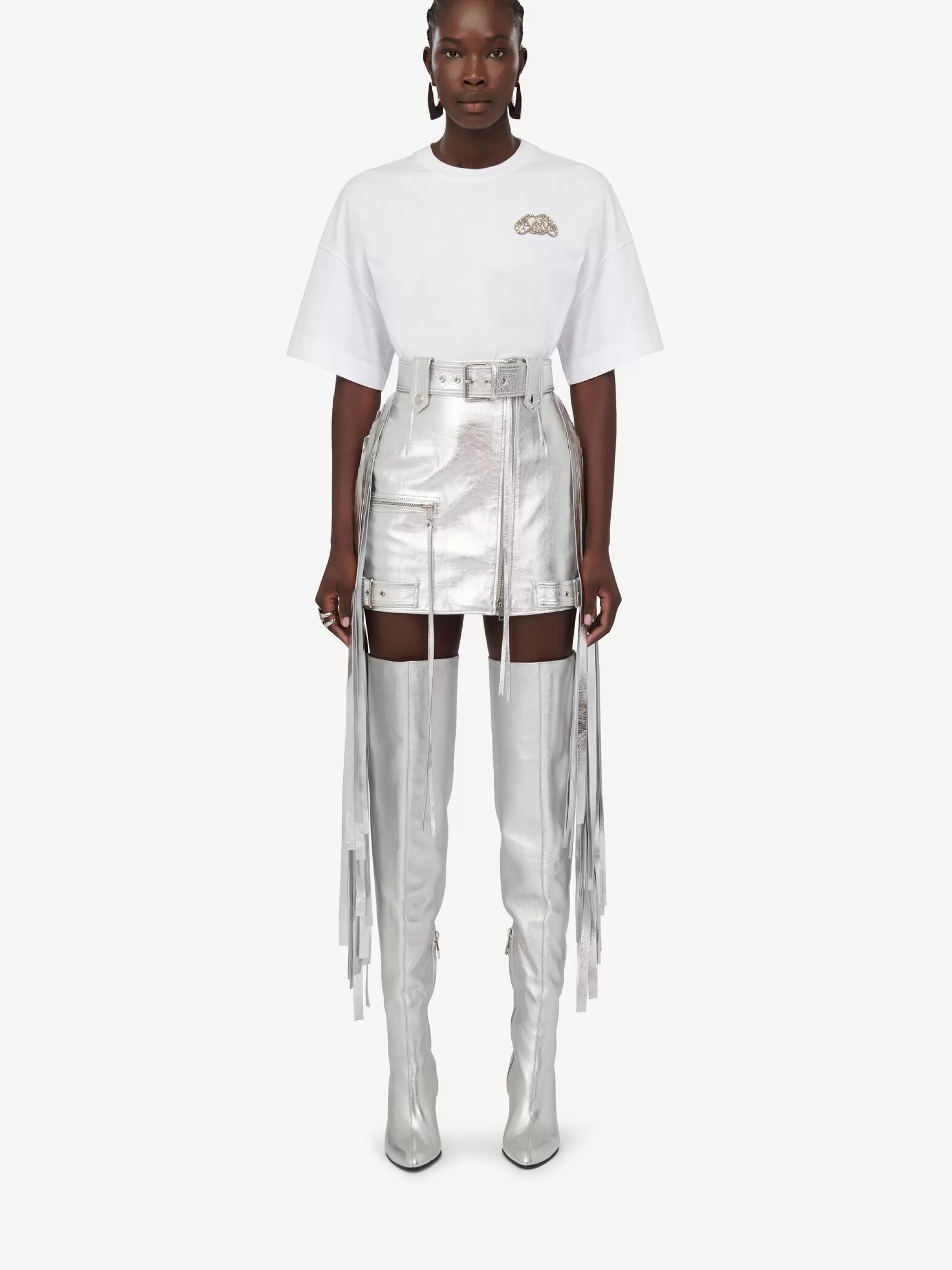 Women's Fringed Biker Mini Skirt in >Alexander McQueen Shop