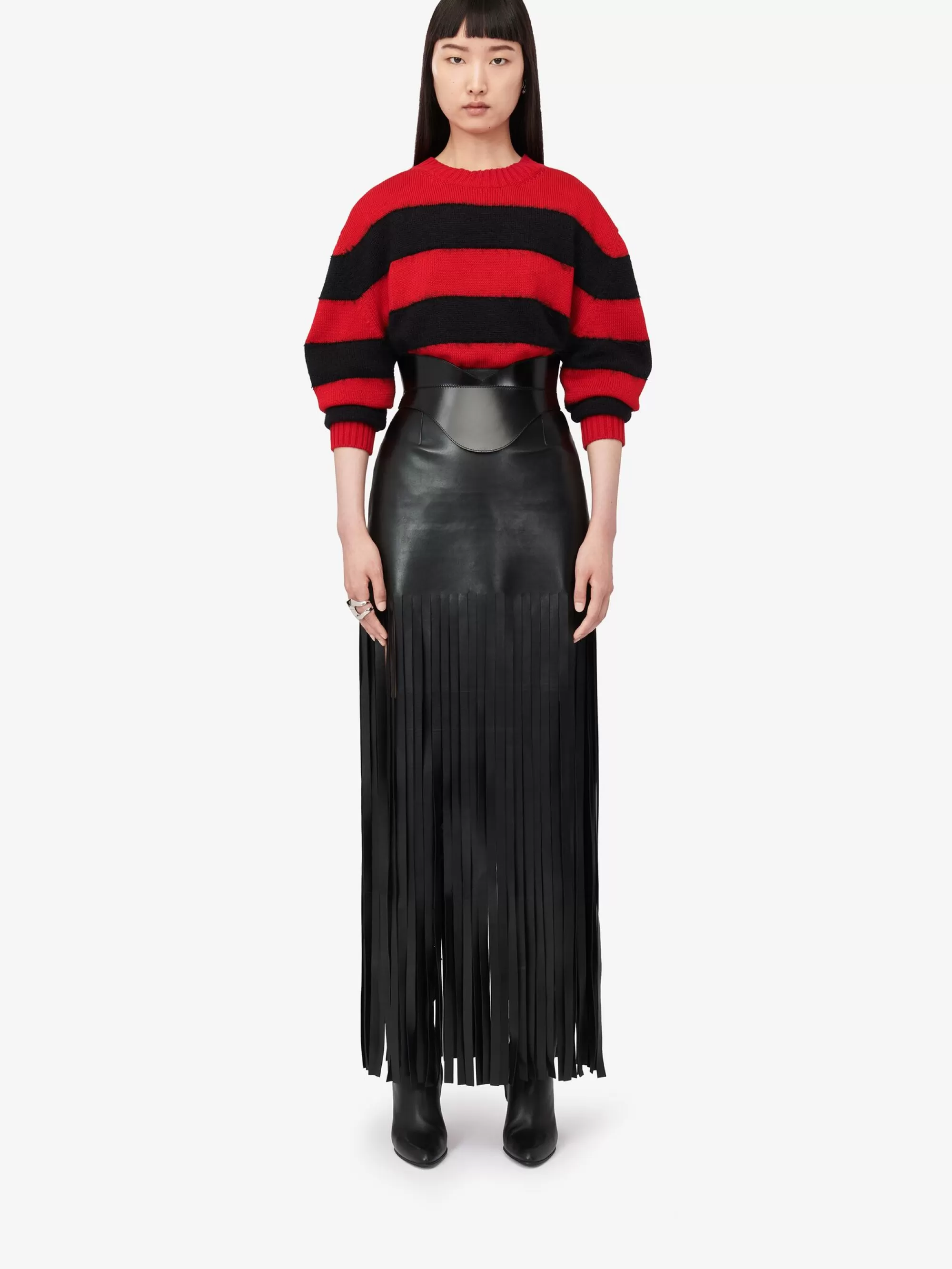 Women's Fringed Leather Skirt in >Alexander McQueen Discount