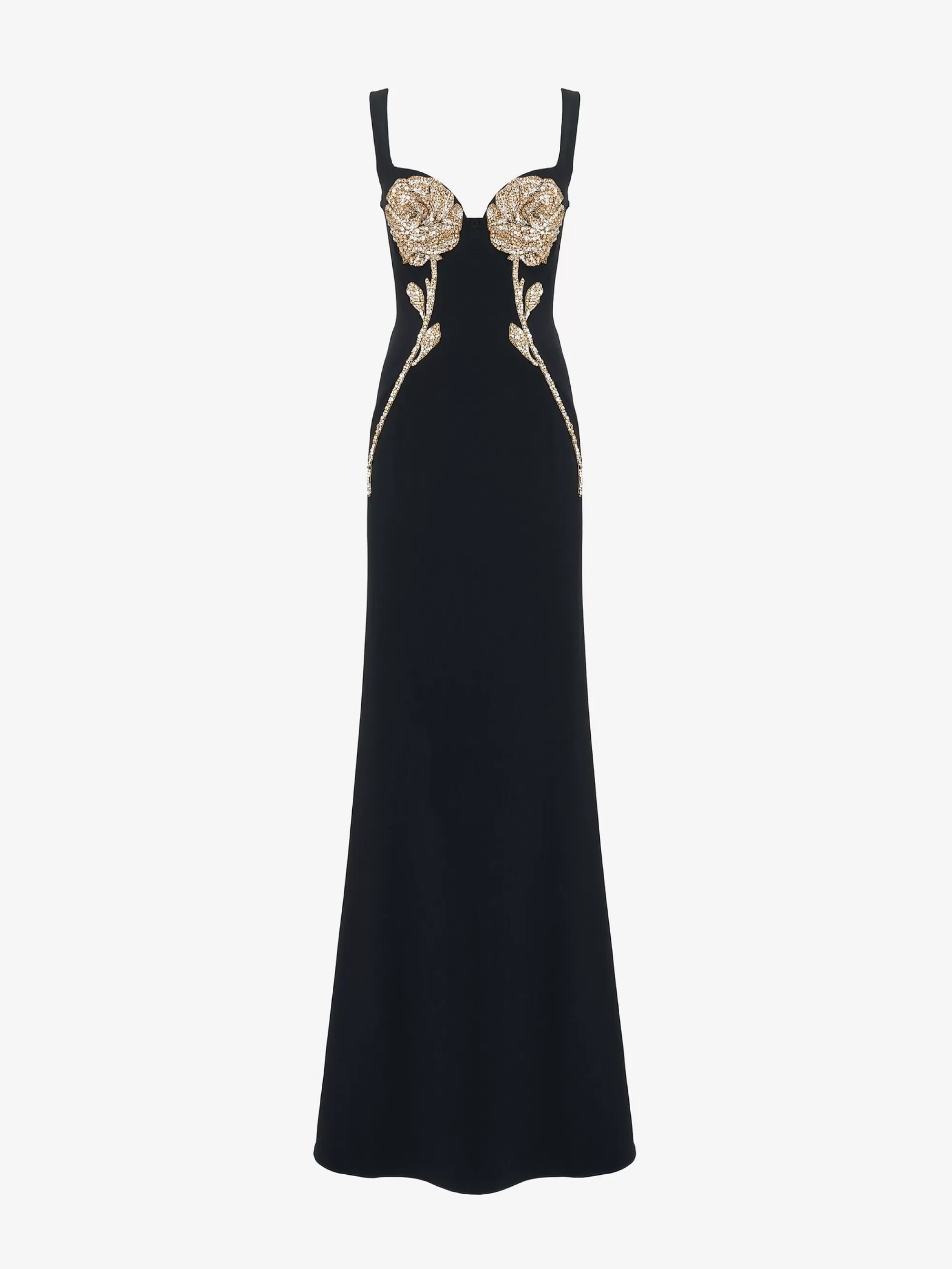 Women's Gold Rose Embroidery Evening Dress in >Alexander McQueen Store