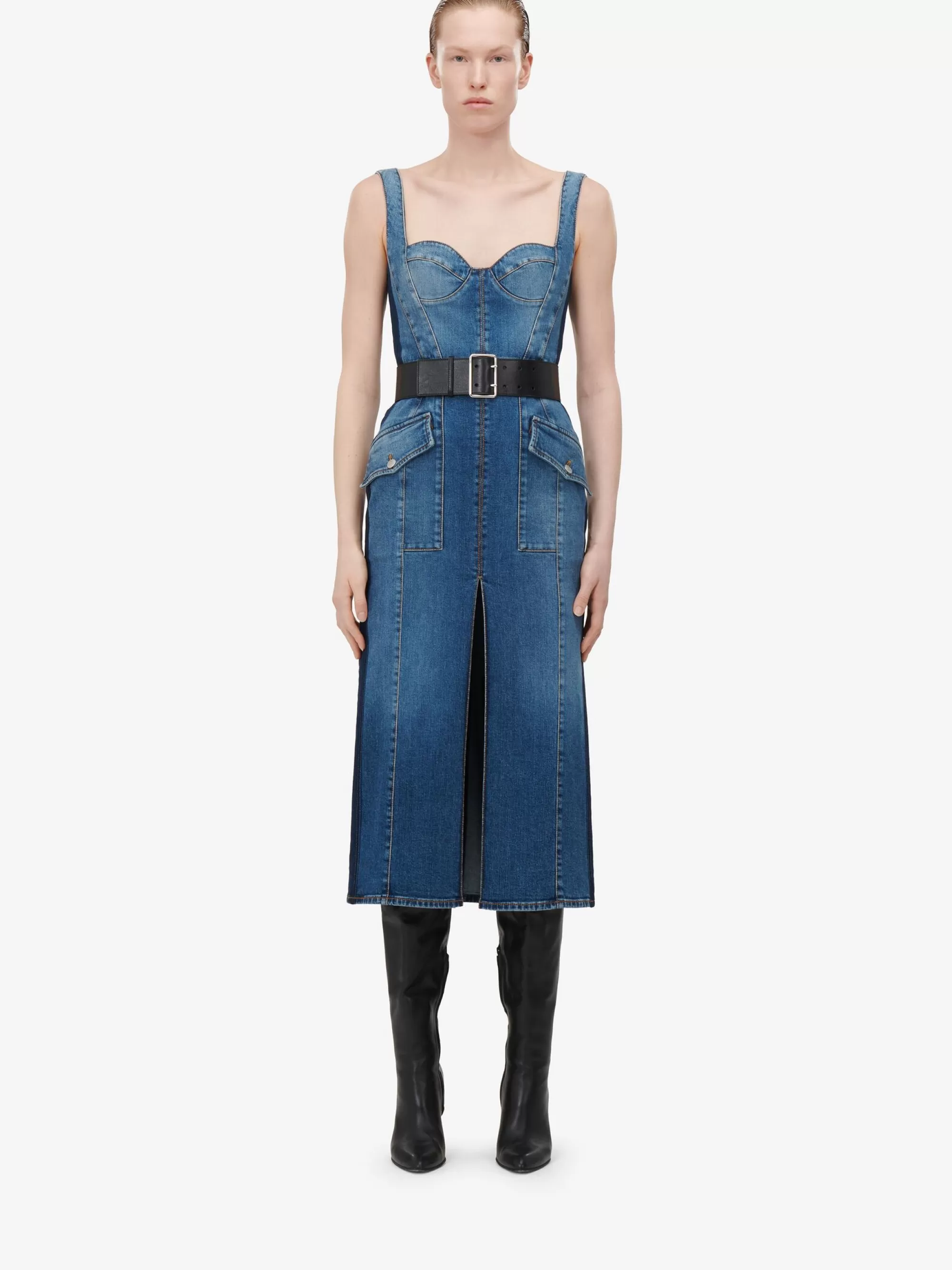 Women's Kickback Denim Dress in >Alexander McQueen Fashion