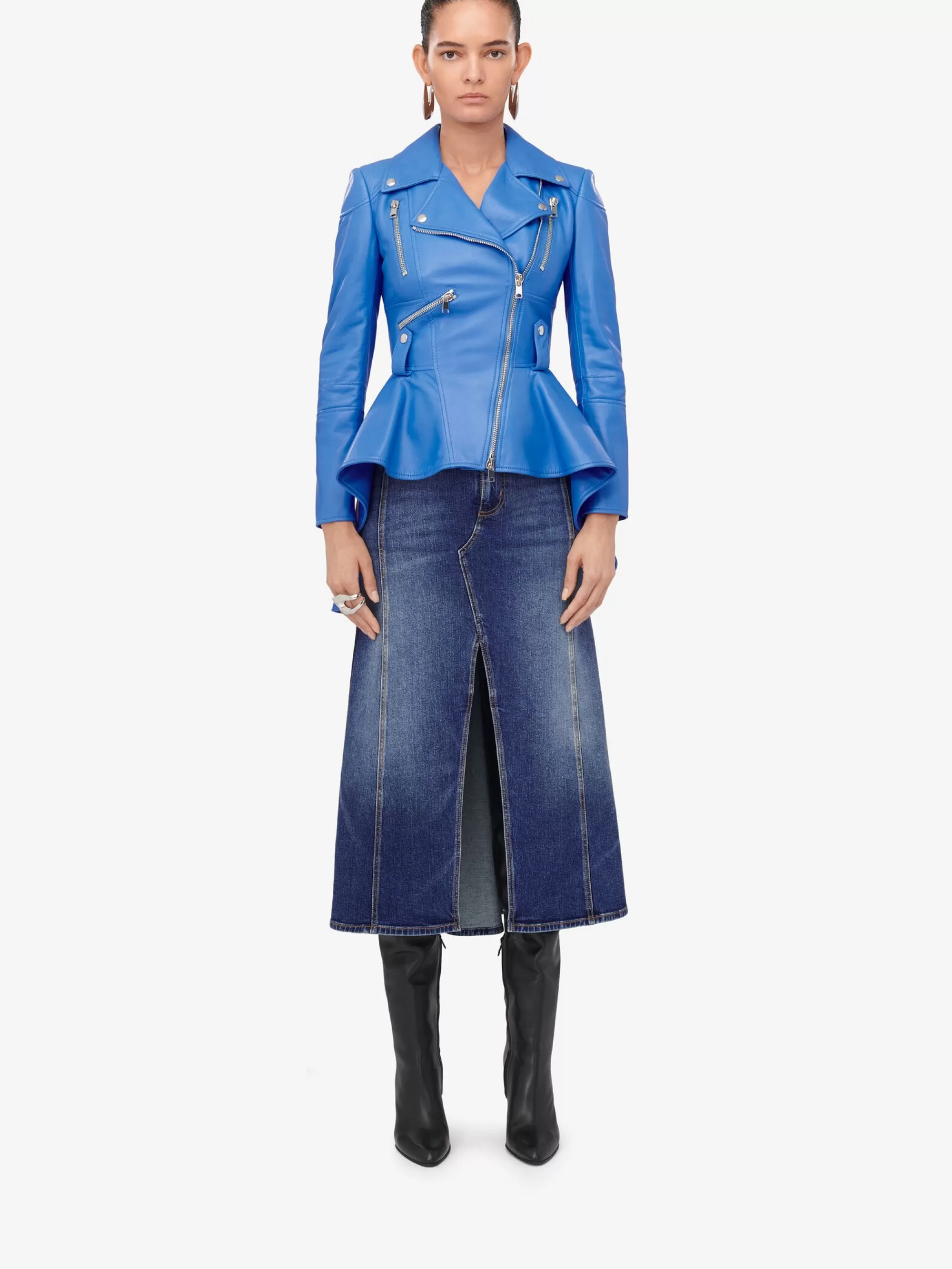 Women's Kickback Denim Skirt in >Alexander McQueen Hot