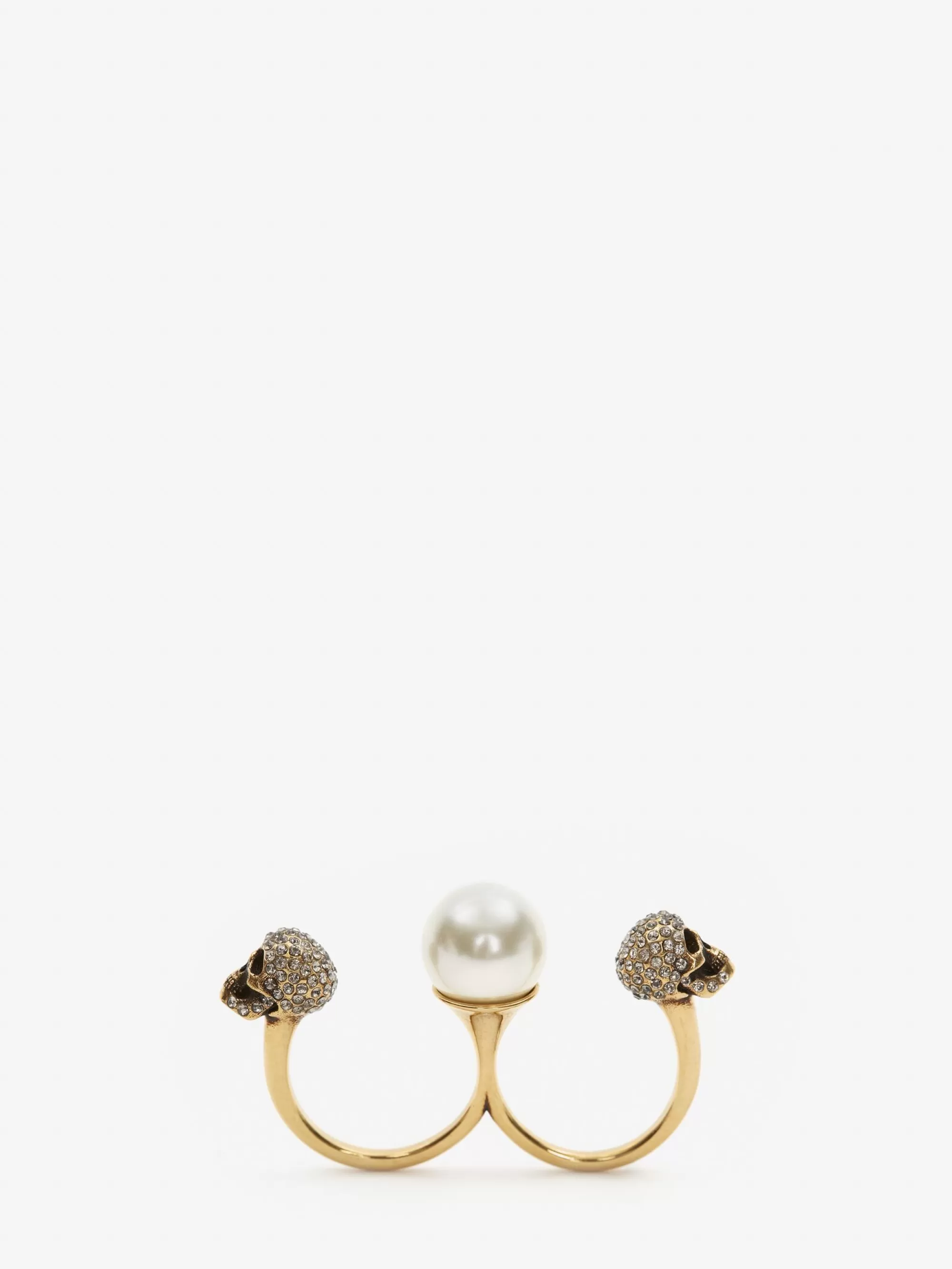 Women's Pearl Skull Double Ring in >Alexander McQueen Outlet