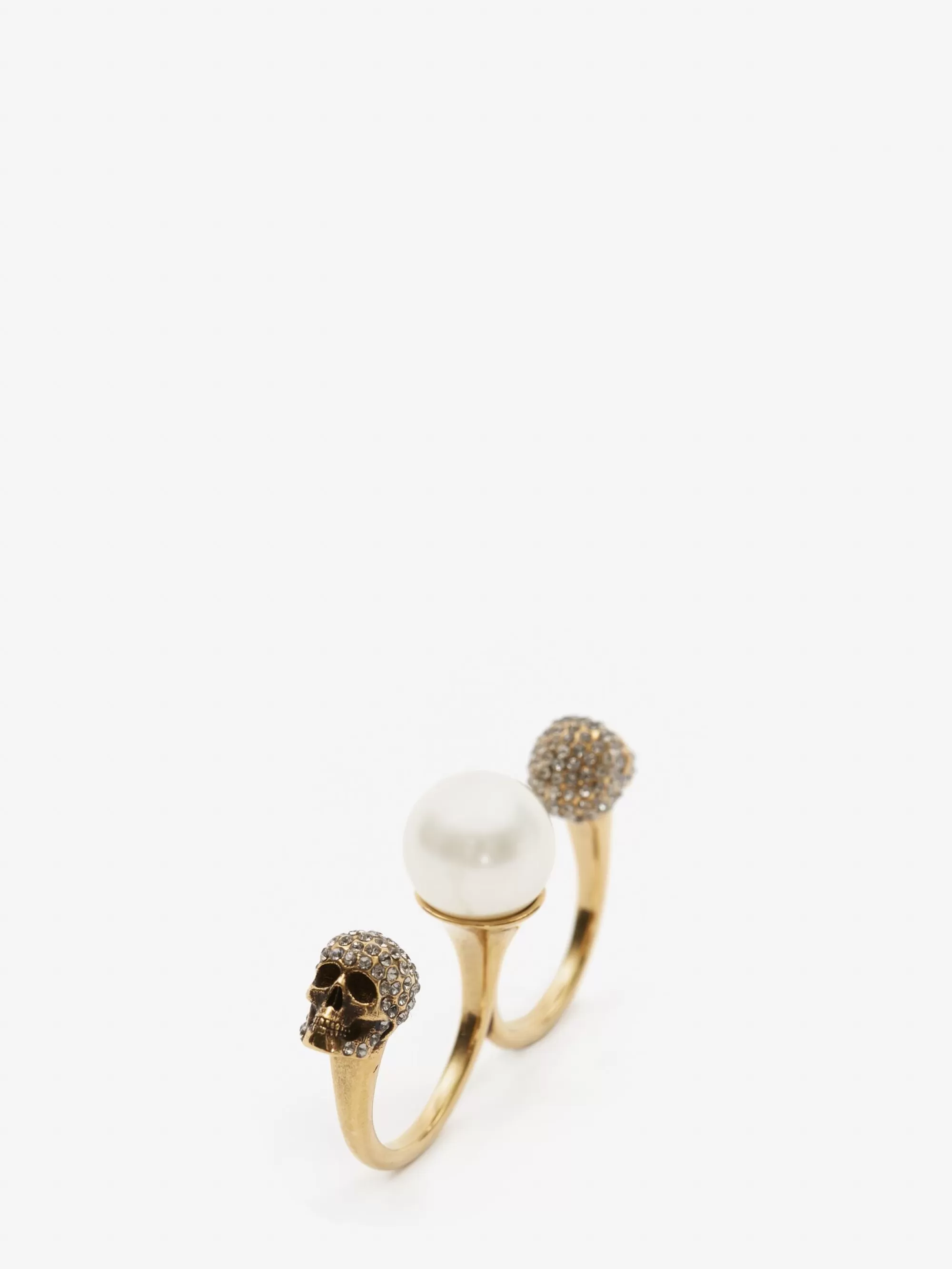 Women's Pearl Skull Double Ring in >Alexander McQueen Outlet