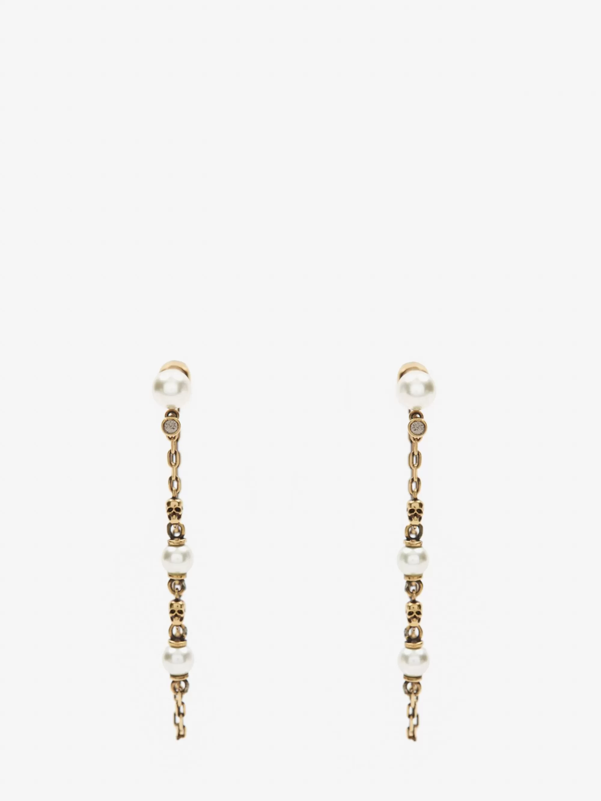 Women's Pearl Skull Drop Chain Earrings in >Alexander McQueen Store