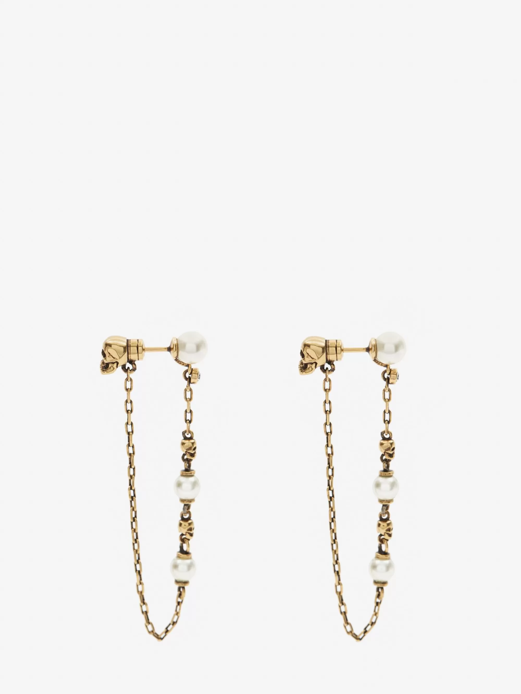 Women's Pearl Skull Drop Chain Earrings in >Alexander McQueen Store